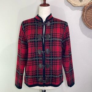 Vintage Crystal & Kobe Red & Black Plaid Button Up Cardigan Size PM